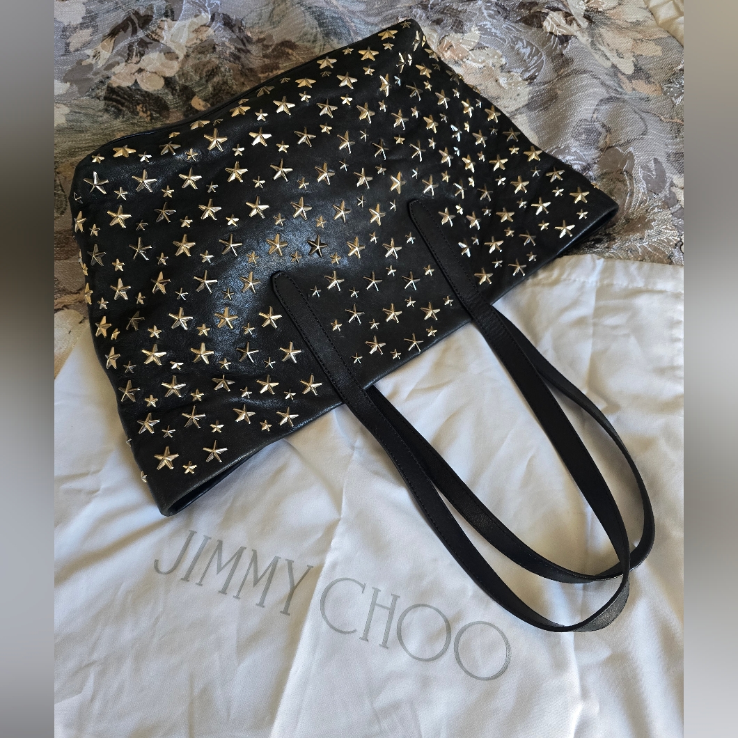 Jimmy Choo Black And Gold Star Neverfull Tote Bag